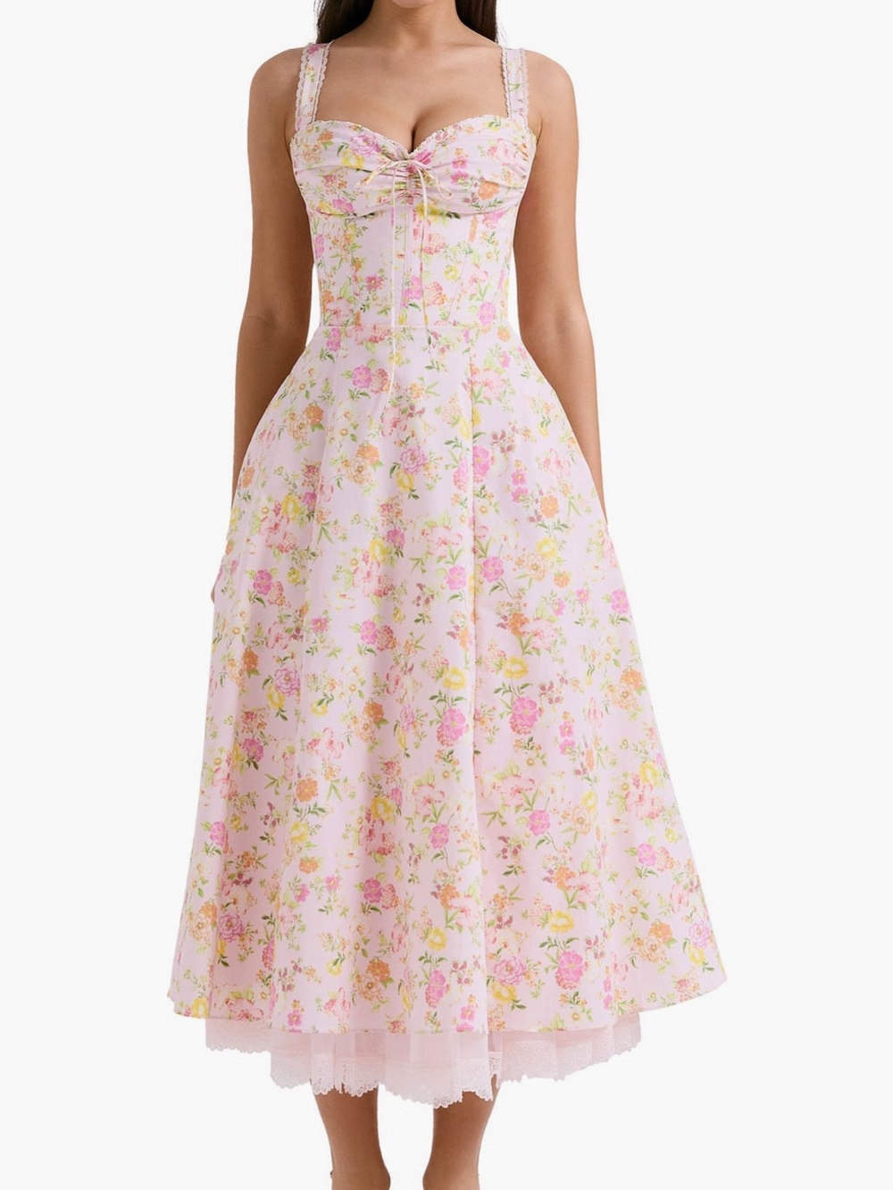 House of CB Pastel Pink Floral Rosalee Petticoat Dress with Lace Hem